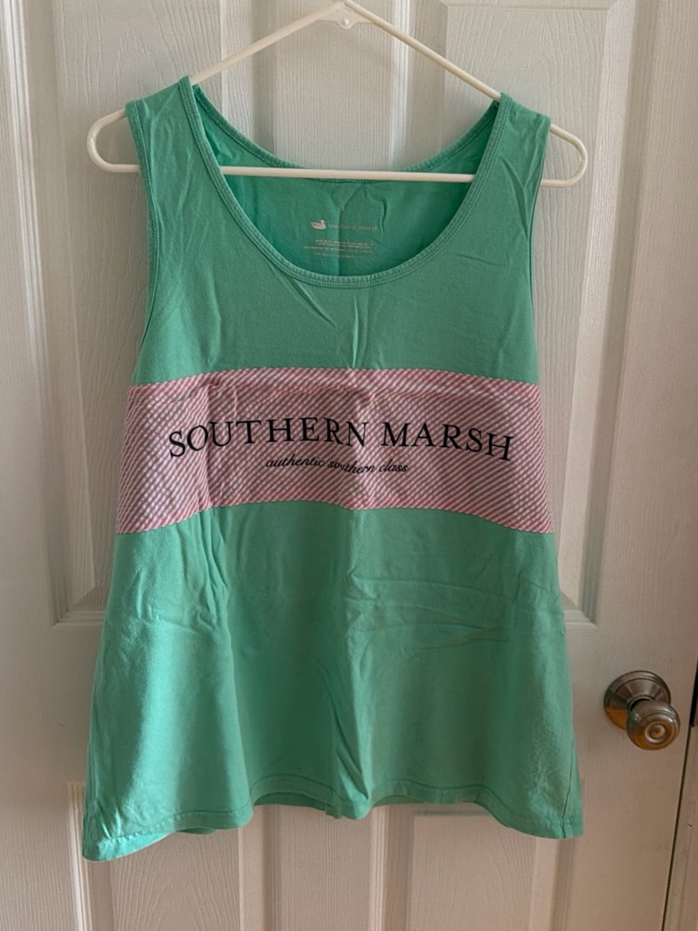 Southern Marsh Mint Green Tank with Pink Stripe
